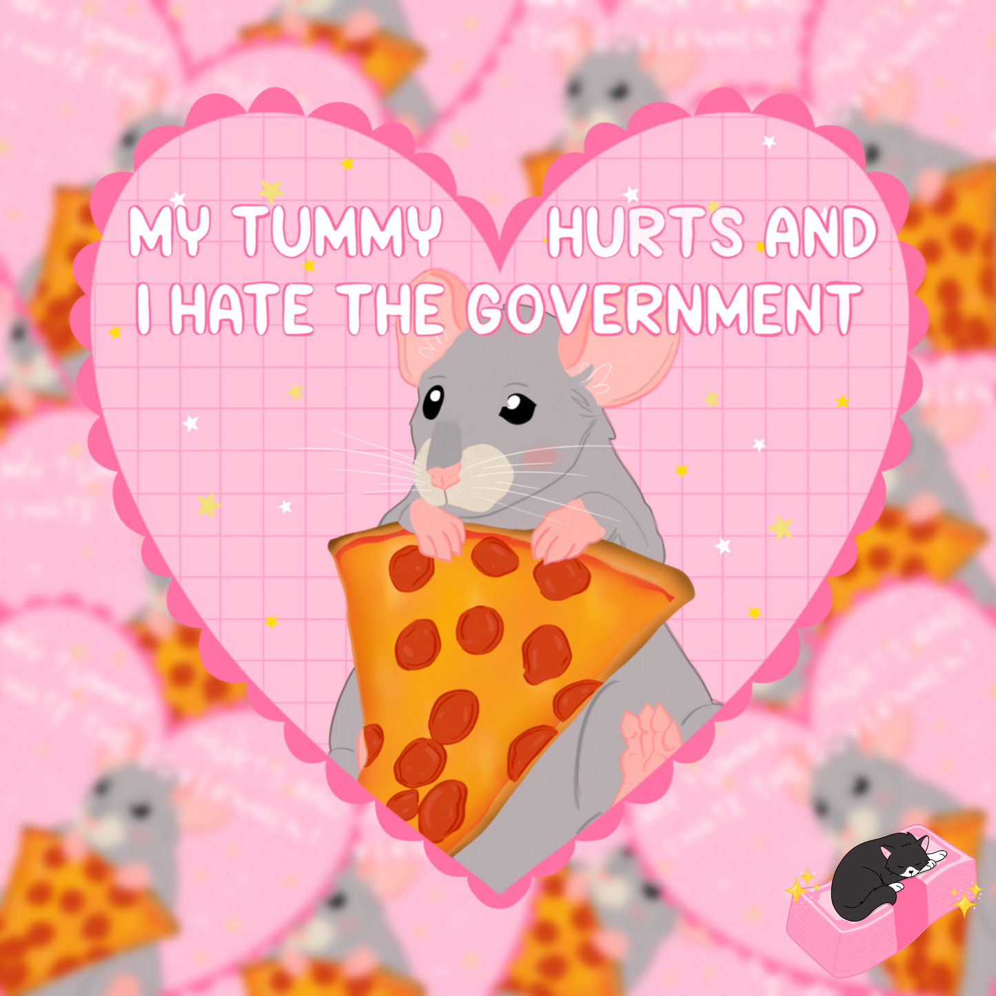 My tummy hurts and I hate the government rat sticker