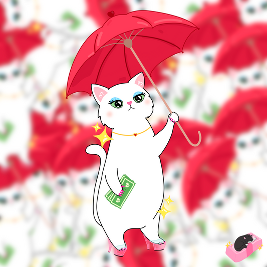 Red umbrella cat sticker